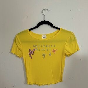 butterfly yellow ruffled crop top